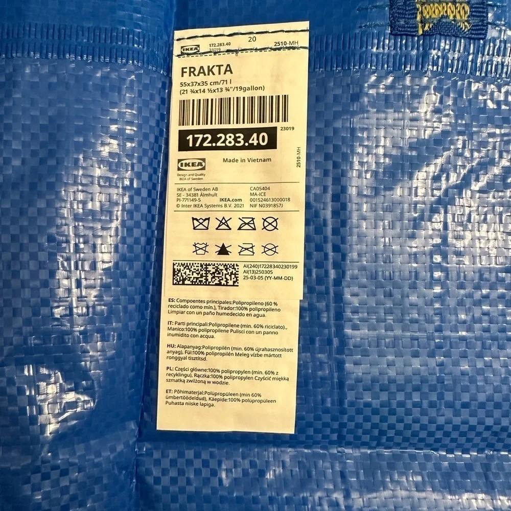 (Set of 2) NEW Ikea FRAKTA Shopping bag, large, blue